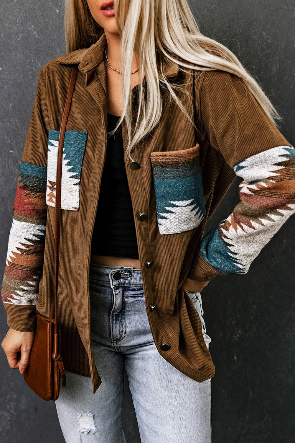 Aztec-Patterned Corduroy Jacket