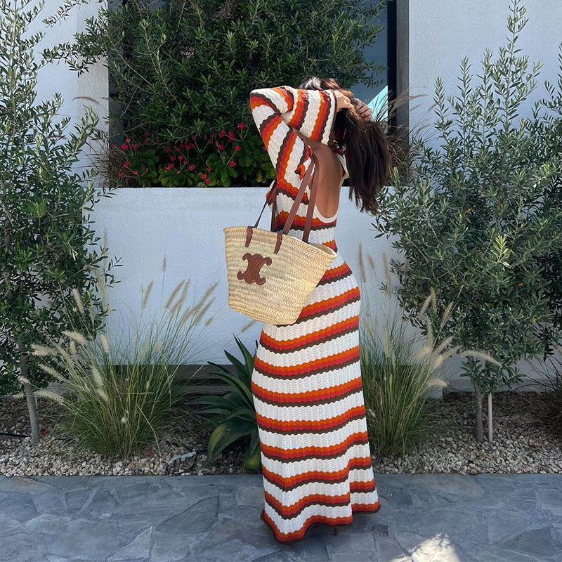 Stylish Striped Knit Maxi Dress