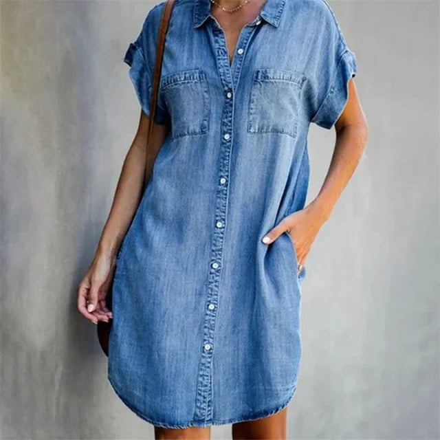 Summer Breeze Collection: Dagen Denim Dress" could be rewritten as "Dagen Denim Dress from the Summer Breeze Collection.