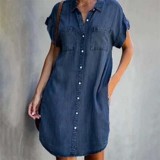 Summer Breeze Collection: Dagen Denim Dress" could be rewritten as "Dagen Denim Dress from the Summer Breeze Collection.