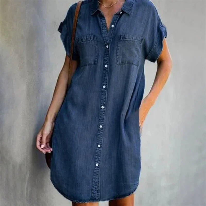 Summer Breeze Collection: Dagen Denim Dress" could be rewritten as "Dagen Denim Dress from the Summer Breeze Collection.