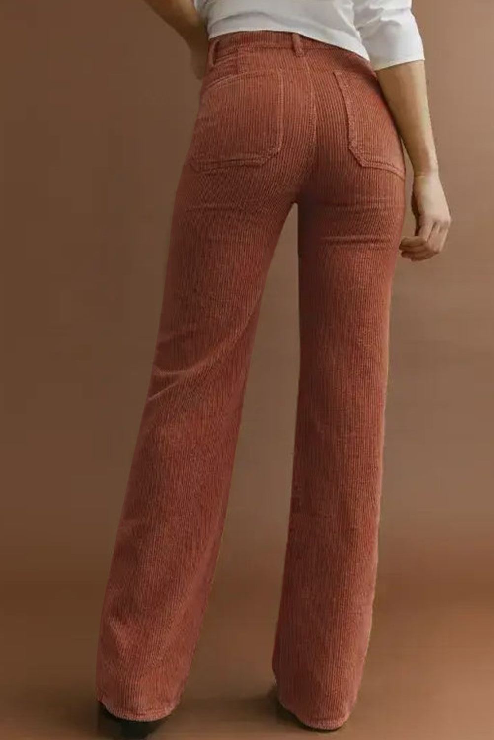 High-Waisted Corduroy Trousers Featuring Square Pockets