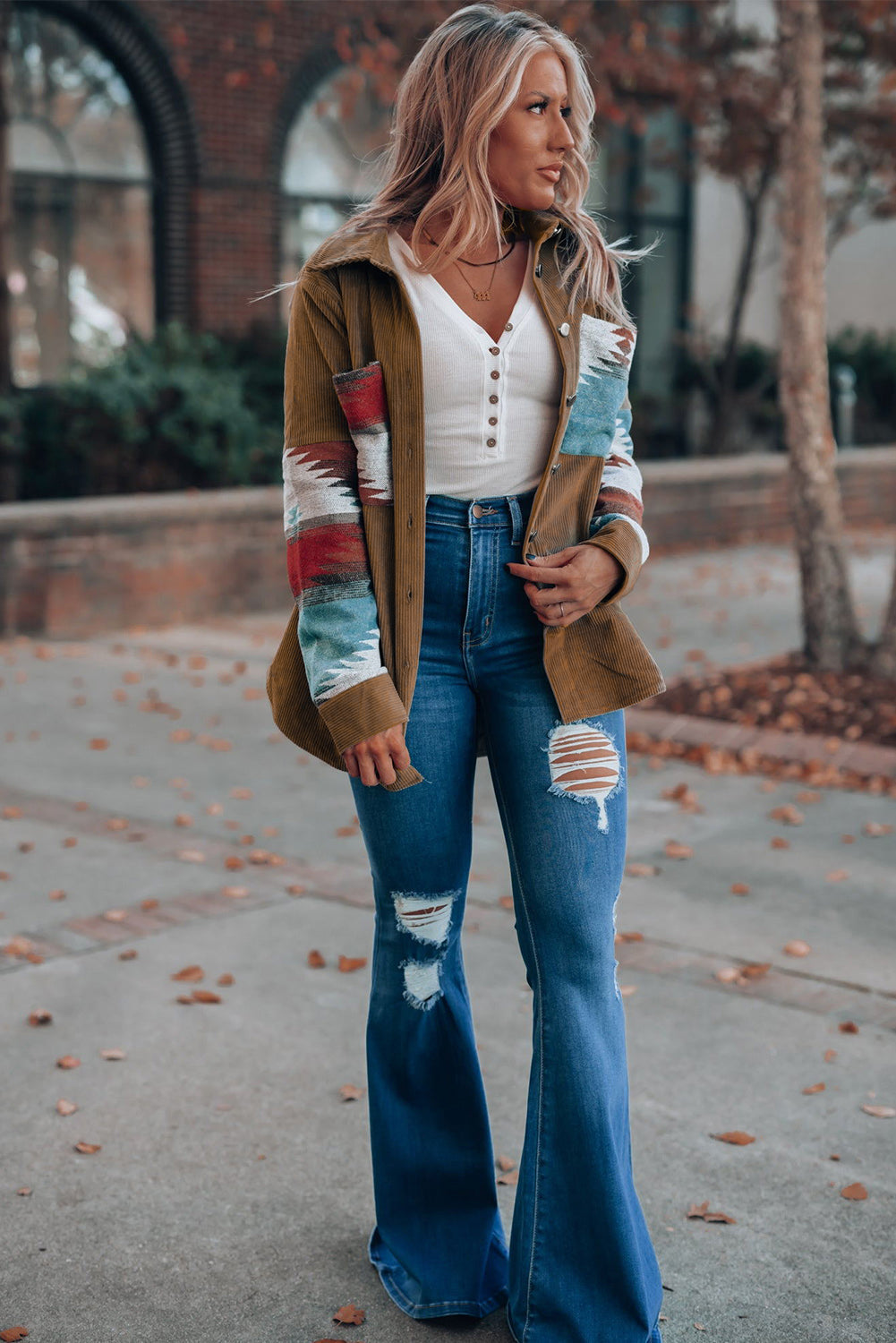 Aztec-Patterned Corduroy Jacket
