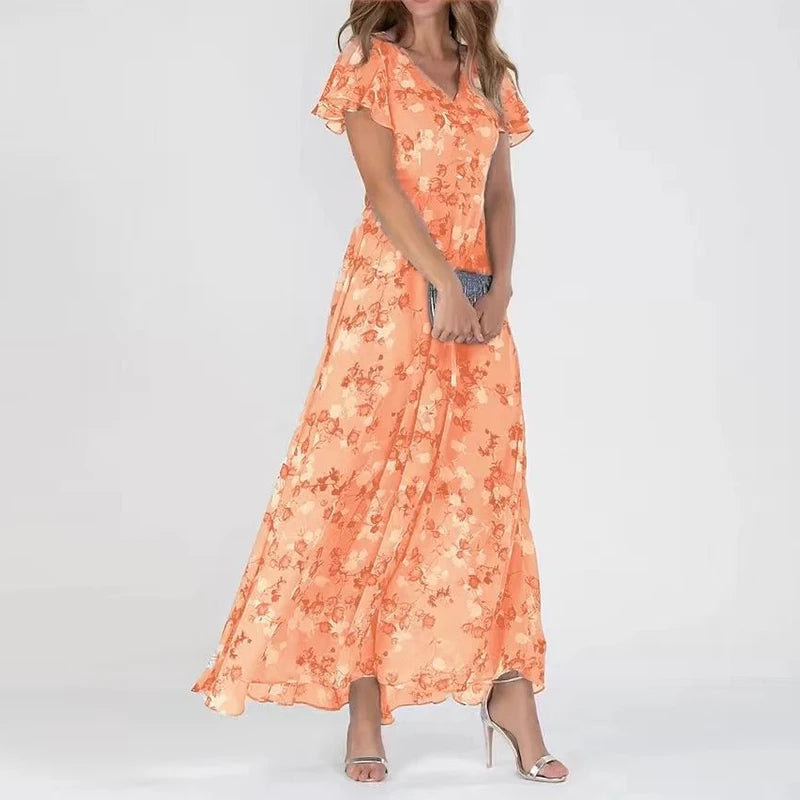 Graceful Floral Chiffon Gown